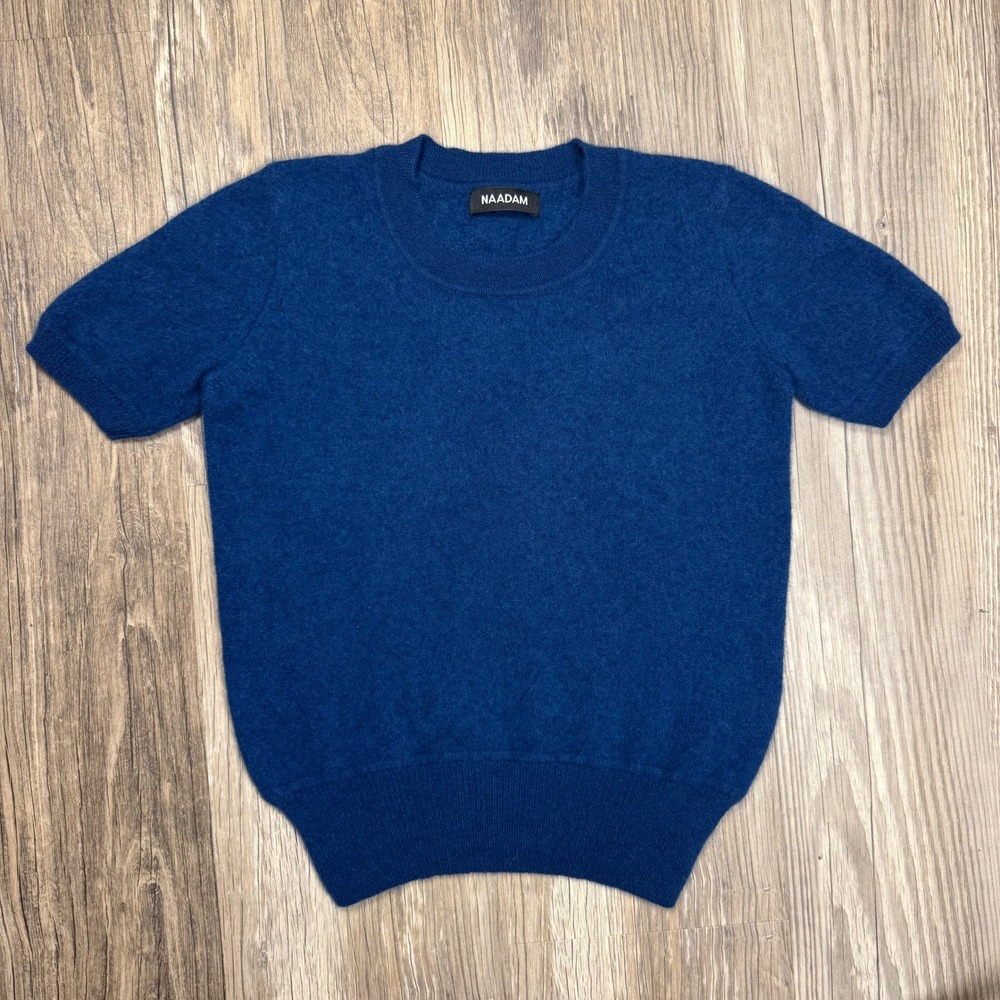 Naadam Womens Blue Cashmere Quiet Luxury Short Sleeve Crew Neck Sweater Size M